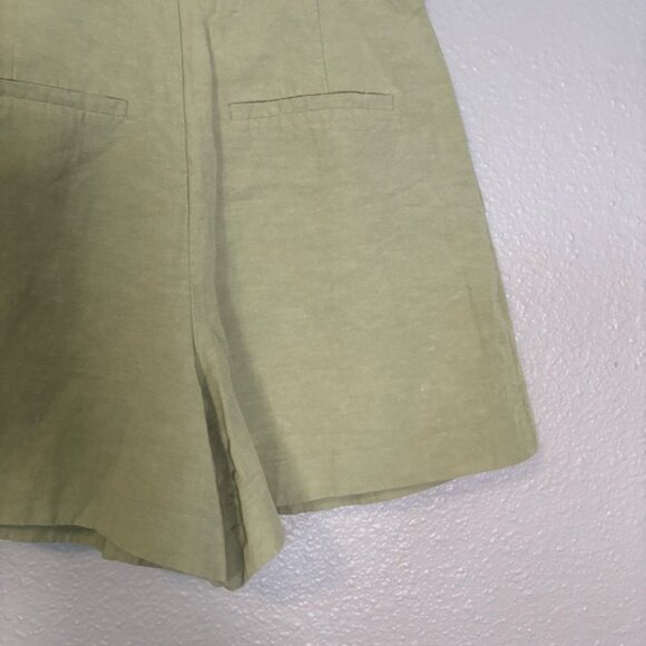 Zara Womens Light Green Linen Blend High Waist Pleated Shorts Retro Inspired - Picture 9 of 12